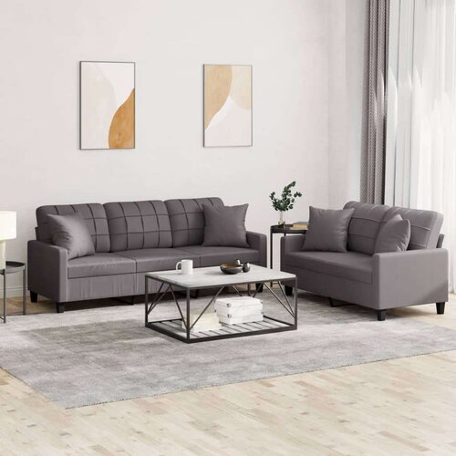  2-dijelni set sofa s jastucima sivi od umjetne kože Cene