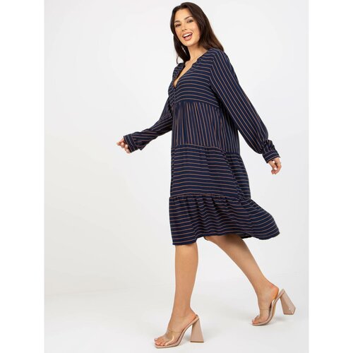 Fashion Hunters navy blue loose dress with stripes made of viscose sublevel Slike