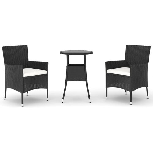 3-dijelni vrtni bistro set od poliratana s jastucima crni Crna Slike