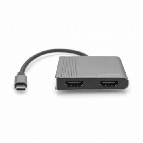 Digitus DA-70828 HDMI / USB-C&amp;reg; adapter [1x USB-C&amp;reg; - 2x ženski konektor HDMI] crna sa za&amp;scaron;titom, okrugli 0.18 m Slike