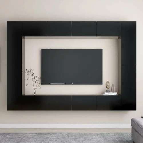  Komplet TV omaric 8-delni črna iverna plošča, (20913619)