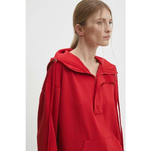 Answear Lab Dukserica za žene, boja: crvena, s kapuljačom, bez uzorka