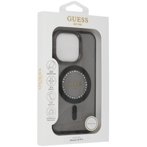 Guess originalni ovitek GUHMP16LPFTDTEK za iphone 16 pro - magsafe - prozorno črn s kristalčki Cene