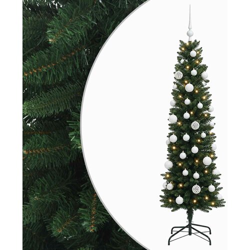  Umjetno usko božićno drvce s kuglicom 150 cm 150 LED lampica Slike