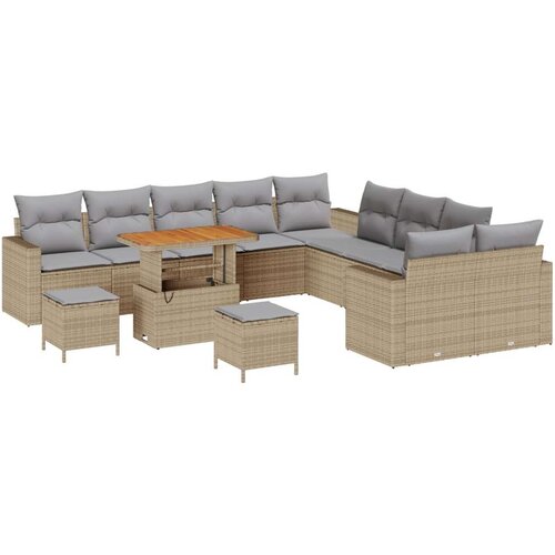  Set vrtne sofe od 13 komada s jastučićima bež poli ratan akacija  set vrtnog blagovanja od 3 komada s jastučićima bež poli ratan Cijene