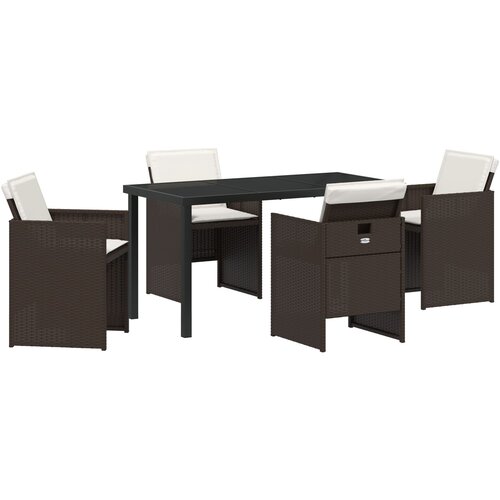 vidaXL 5-delna vrtna jedilna garnitura z blazinami rjav poli ratan, (22086862) Cene