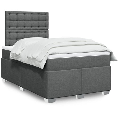 VidaXL Box spring postelja z vzmetnico temno siva 120x200 cm blago Slike