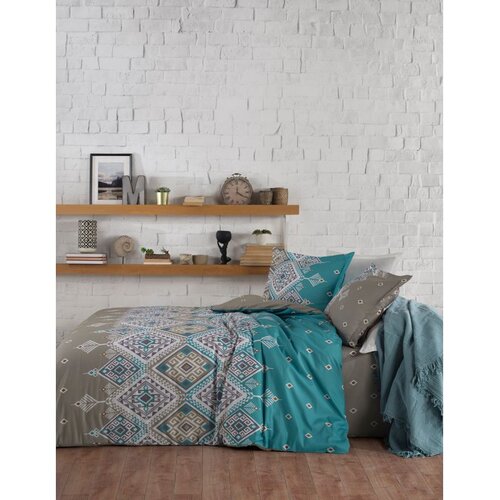  Bari GreyTurquoiseBrown Ranforce Single Quilt Cover Set (FR) Slike