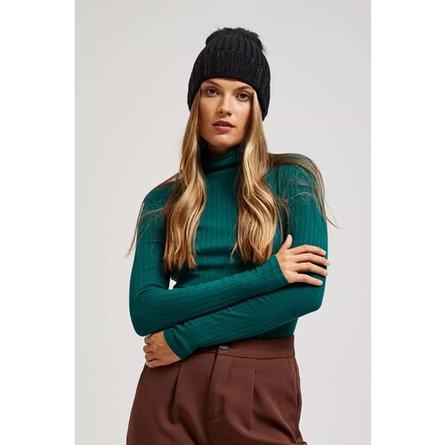 Marisse Black Rhinestone Pompom Hat Slike