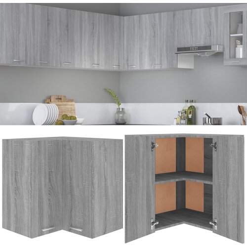 VidaXL Viseča kotna omarica siva sonoma 57x57x60 cm konstruiran les Slike