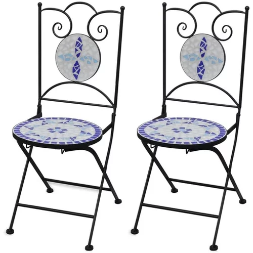  Zložljivi bistro stoli 2 kosa keramika modre in bele barve
