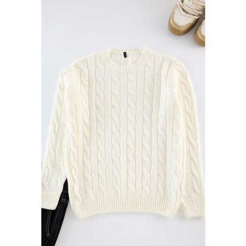 Trendyol Ecru Unisex Crew Neck Hair Knit Sweater