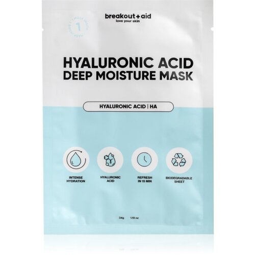 Breakout + aid Hyaluronic Acid Deep Moisture Mask vlažilna tekstilna maska s hialuronsko kislino 34 g Slike