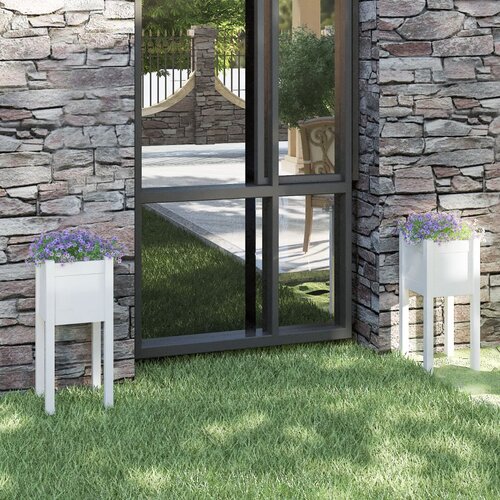 VidaXL vrtne sadilice 2 kom bijele 31 x 31 x 70 cm od masivne borovine Slike