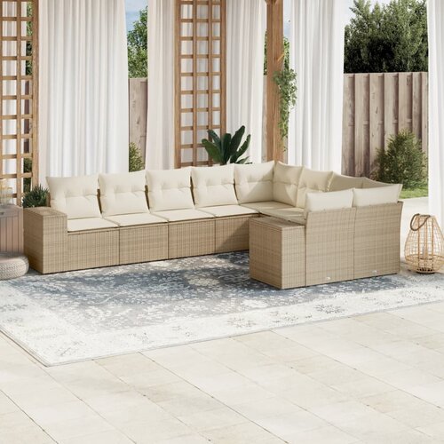 VidaXL 9-dijelni set vrtnih sofa s jastucima bež od poliratana Slike