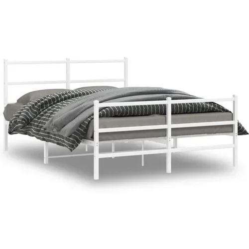 vidaXL Kovinski posteljni okvir z vzglavjem in vznožjem bel