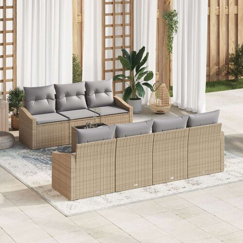  Set od 8 vrtnih sofa s jastučićima bež poli rattan Cijene