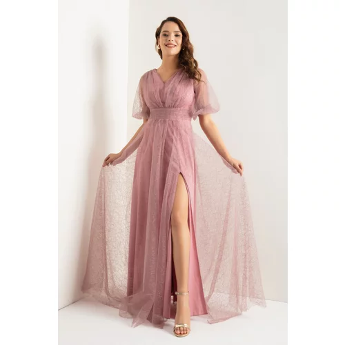 Lafaba Women's Lavender Balloon Sleeve Silvery Long Evening Dress