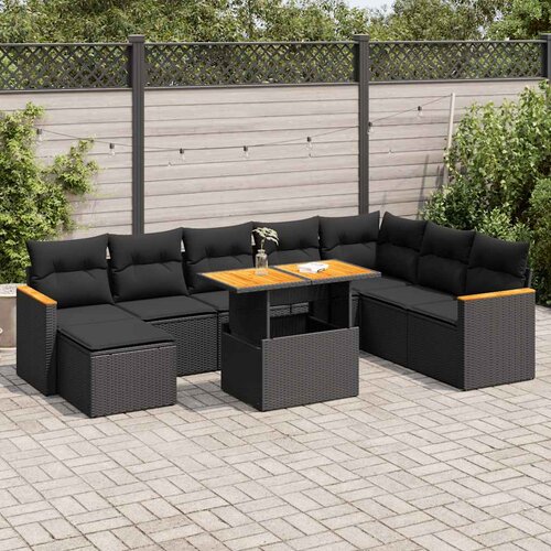  9-dijelni set vrtnih sofa s jastucima crni od poliratana bagrem Cijene