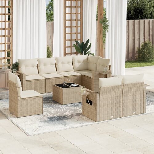 vidaXL 9-dijelni set vrtnih sofa s jastucima bež od poliratana Cijene