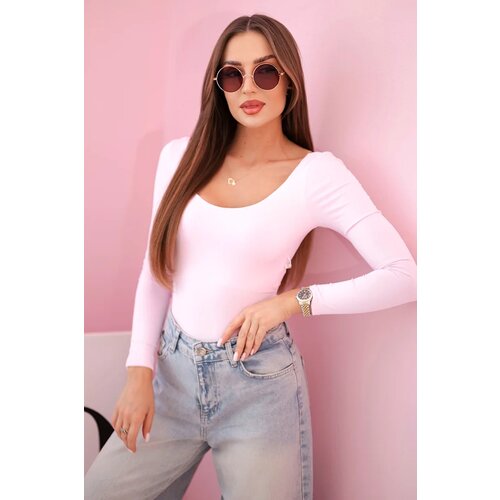 Kesi Włoski Women&amp;#039;s bodysuit blouse with long sleeves and a deep neckline candy pink Slike