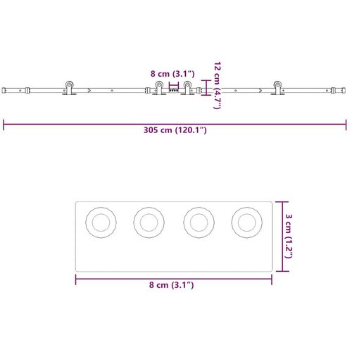 VidaXL Pribor za klizna vrata 152,5 cm čelični crni Slike