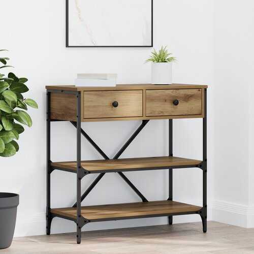 vidaXL Konzolna miza Opečnjak iz hrasta 75x34.5x75 cm Inženirski les Cene