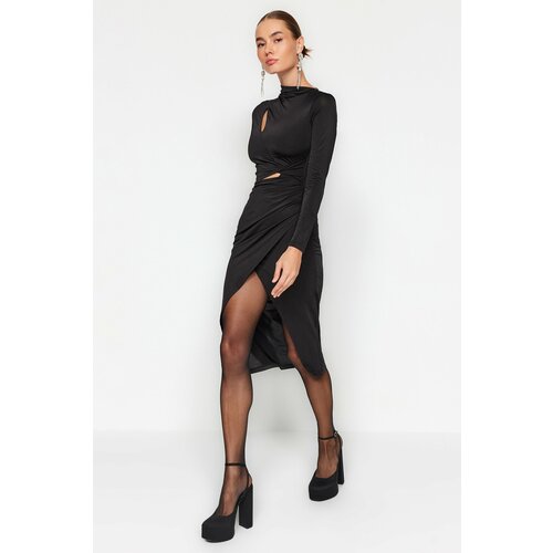 Trendyol Black Fitted Knitted Window/Cut Out Detail Dress Slike