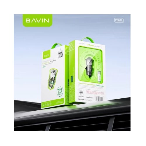 BAVIN auto punjač 2.4A dual 2xUSB-A + kabl type-a na type-c crna Cene
