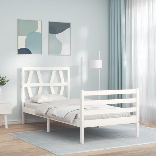 VidaXL Okvir kreveta s uzglavljem bijeli 3FT mali od masivnog drva Slike