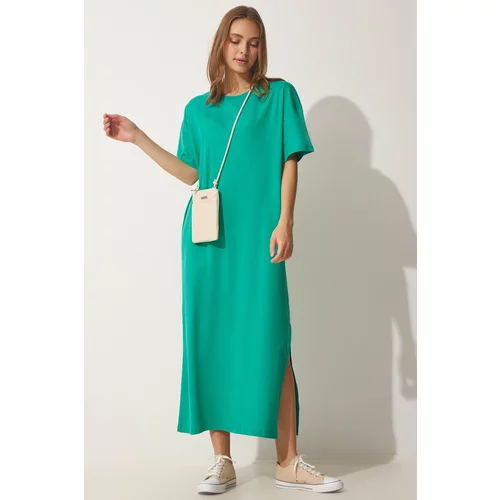 Happiness İstanbul Women's Dark Green Cotton Combed Daily Combed Summer Dress
