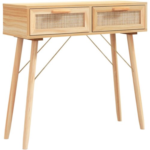 VidaXL Konzolni stol smeđi 80x30x75 cm od borovine i prirodnog ratana Slike