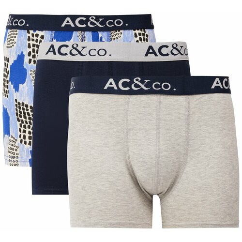AC&Co / Altınyıldız Classics men's navy blue-grey cotton stretchy patterned 3-Pack boxer Slike