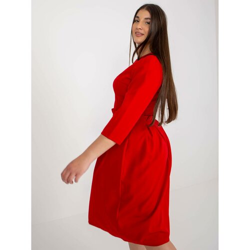 Fashion Hunters Red flared plus size dress with 3/4 sleeves Slike