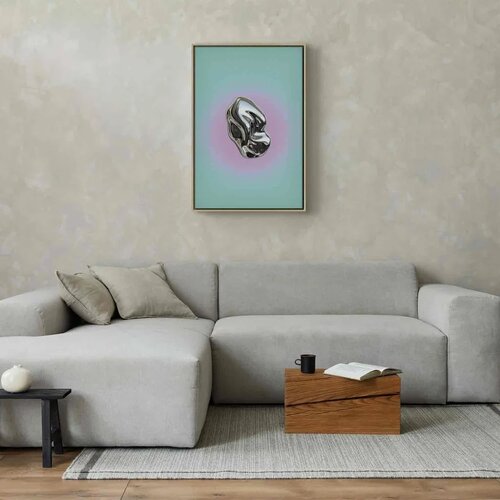  Slika - Metallic Form - Abstract Sculpture on a Mint Background with a Purple Halo 80x120 U prirodnom drvenom okviru Slike