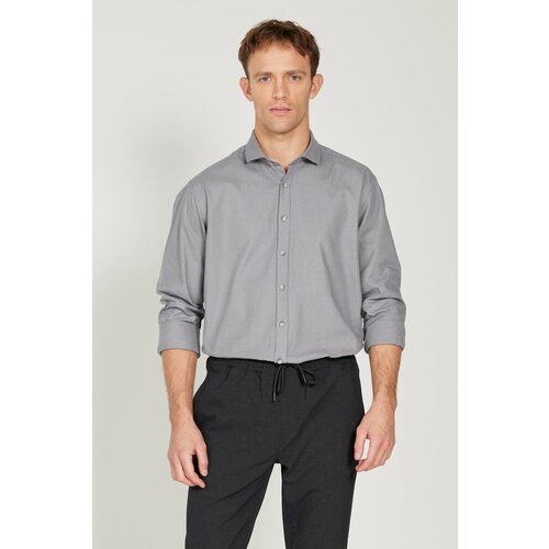ALTINYILDIZ CLASSICS Men's Gray Comfort Fit Relaxed Cut Italian Collar 100% Cotton Dobby Shirt Slike