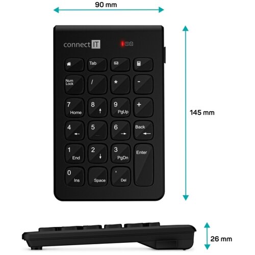 Connect IT CKB-0062-BK - Bežična numerička tastatura 1xAAA crna Slike