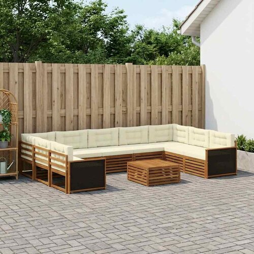  Set vanjskih sofa 10 kom. Prirodna i krem Čvrsto drvo akacije Smeđa Cijene
