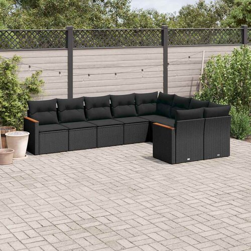  9-dijelni set vrtnih sofa s jastucima crni od poliratana Cijene