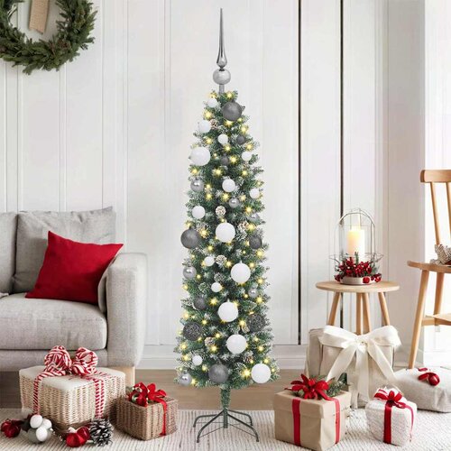 vidaXL Umetno vitko božično drevo med 150 LED z stojalom Zelena 120 cm Cene
