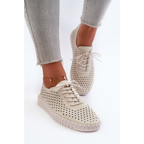 Kesi Beige leather women&amp;#039;s sneakers with an openwork pattern Ilvima Slike