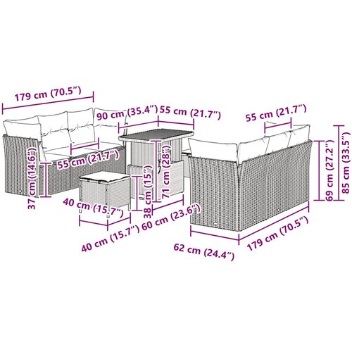  Sjedeća garnitura za vrt 9 kom. Crna poliratan 90 x 55 x 71 cm Slike