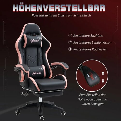  Uredska stolica gejmerska stolica 1 naslon za glavu 1 lumbalna podr&amp;scaron;ka roza + crna Slike