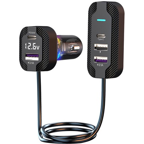 INF avtomobilski polnilec, več vrat za polnjenje (3 usb + 2 type-c) - črn, (21548083) Slike
