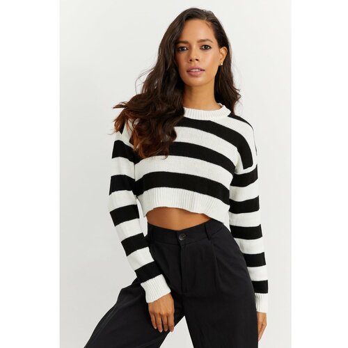 Cool & Sexy Women's Black and White Striped Short Sweater Cene