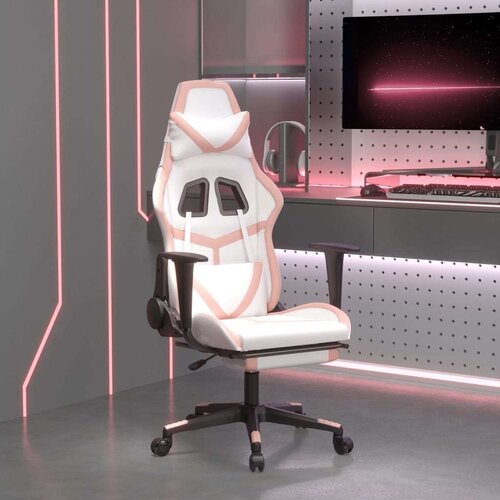  Gaming stol z oporo za noge belo in roza umetno usnje, (21152292) Cene