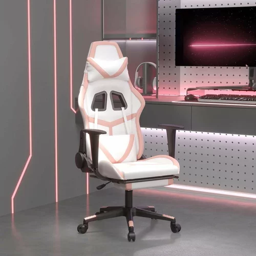  Gaming stol z oporo za noge belo in roza umetno usnje, (21152292)