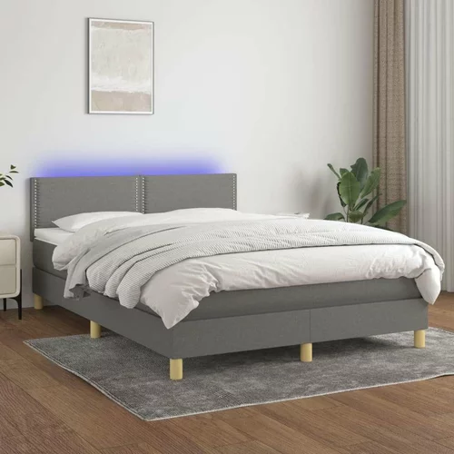  Box spring postelja z vzmetnico LED temno siva 140x200 cm blago, (20724694)