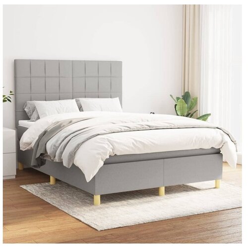  Box spring postelja z vzmetnico svetlo siva 140x200 cm blago Cene