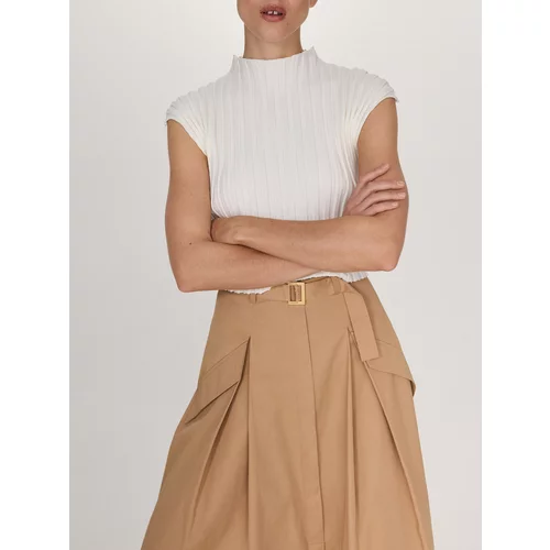 Reserved - Midi suknja s pojasom - boja pšenice